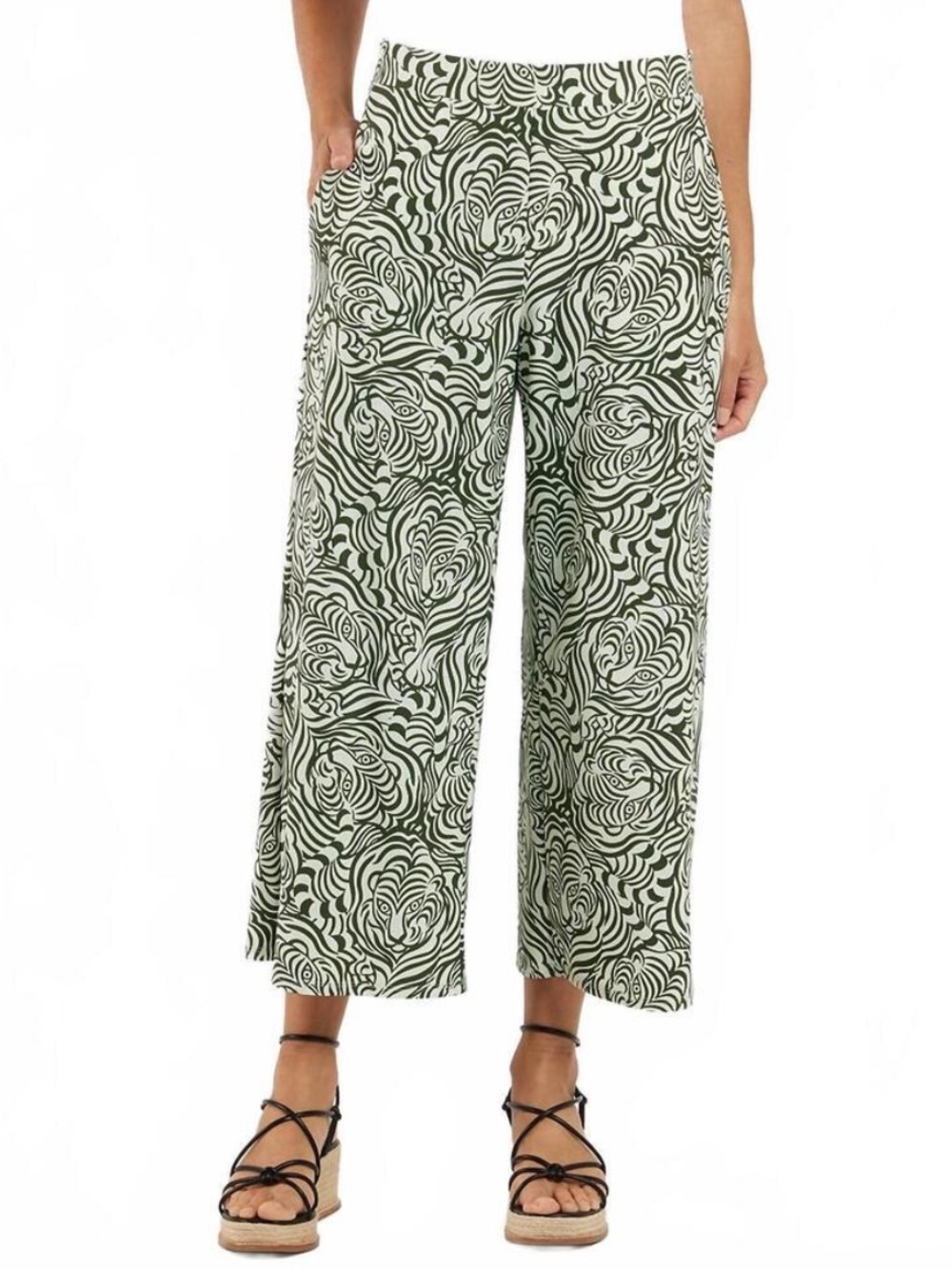 Jude Connally Cropped Pants & Short Sleeve Set Hidden Tiger Cream Green XS - Picture 2 of 16
